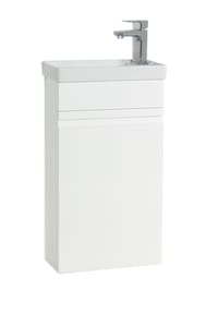 VCM. - 2-tlg Set | Waschplatz für Gäste WC | Gästebad | Waschtisch Toilette | grifflose Drehtüre | Badmöbel Badezimmer Set – Silora M hängend - Weiß