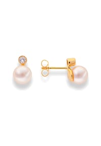DI PERLE® DI PERLE Schmuckkollektion - Süßwasser Zuchtperlen Ohrringe Brillantohrstecker aus 585er Gelbgold, 2 Brillanten 0,060 ct - weiß