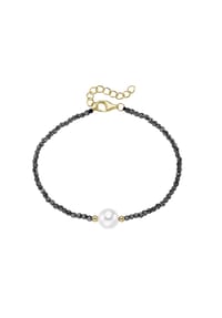 SMART JEWEL® - Armband mit Hämatit-Kugeln + Muschelkern-Perle, Silber 925 - grau