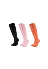 MUNADUNA - 3er-Pack Lange Yoga-/Pilates-Zehensocken Fitness-Socken,Baumwolle,Anti-Rutsch - Schwarz, Rosa, Orange