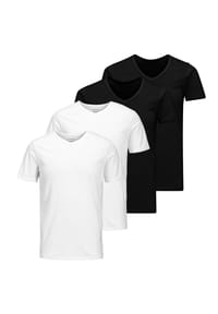 JACK & JONES - Herren T-Shirt, 4er Pack - JACBASIC CREW NECK TEE, Kurzarm, einfarbig, Baumwolle - Schwarz