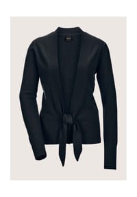 MADELEINE - Kaschmir-Strickjacke mit tiefem V-Ausschnitt und Bindeband - berber / melange