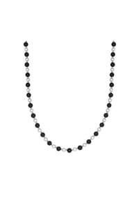 TRUE REBELS - Kette Edelstahl Muschelkernperle weiß Onyx schwarz - schwarz