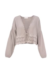 Seasons of April - Damen LAURA MUSSELIN Musselin Bluse mit Spitze & Bindeband – im Boho Stil Frühling/Sommer - Beige