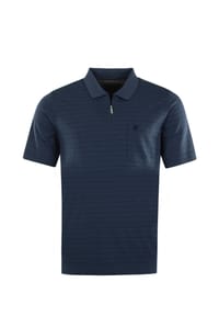 hajo - Shirt Gestreiftes Kurzarm-Poloshirt Softknit mit verdecktem Reißverschluss und Brusttasche in Regular Fit - blau