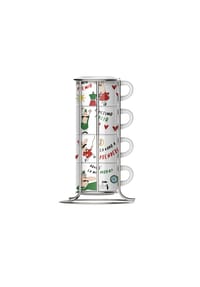 BIALETTI - Cappuccinotassen-Set 5-tlg. mit Metallgestell, Bunt - Bunt