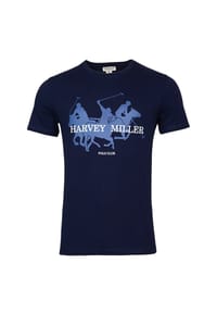 HARVEY MILLER - T-Shirt Kurzarmshirt Horses - dunkelblau