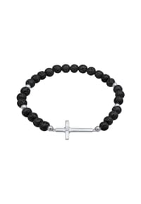 KUZZOÍ - Armband Lava Perlen Schwarz Kreuz 925 Silber - Schwarz