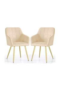 Akord - Luxano Quadratisch Gesteppte, Gepolsterte Esszimmerstühle, 2er-Set - beige / goldfarbene Beine