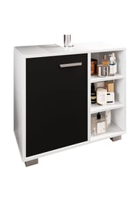 VCM. - Holz Waschbeckenunterschrank | Badschrank | Maße: H. 58 x B. 60 x T. 30 cm | 1 Drehtür | 3 kleine offene Regalfächer - Zalo L - Weiß