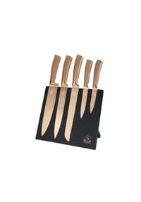 Cheffinger - 6-teiliges Messer-Set mit ergonomischem Griff & magnetischem Messerblock - Rosegold 6-teilig