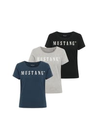 MUSTANG® - Damen T-Shirt 3er Pack - Alma, Baumwolle, Rundhals, Logo - 2xSchwarz/Weiß