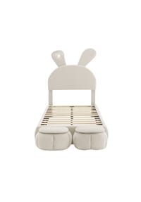 KOMHTOM - Polsterbett 90x200, Samt beige, mit 2 Hockern – ohne Matratze - Beige