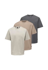 ONLY & SONS - T-Shirt 3er Pack Onsfred - Beige / Dunkelgrau / taupe