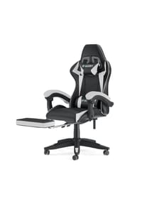 Rattantree - Ergonomischer Gamingstuhl mit Fußstütze, verstellbar, mit Lenden- und Nackenkissen, Schwarz und Weiß - blau
