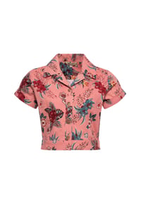 QUEEN KEROSIN - Hemdbluse mit tropischem Allover-Print Hibiscus - rosa