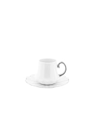mulex® - Elegantes 12-teiliges Mokkatassen-Set aus Porzellan - Weiß & Silber, - Weiß/Silber 11,5 x 8,5 cm
