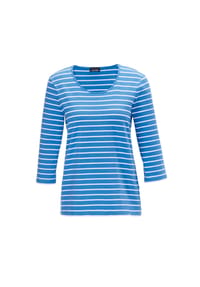 GOLDNER - Kurzgröße:  Buntgewirktes Ringelshirt - azur / weiß / geringelt