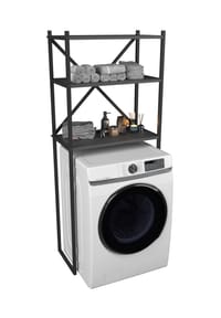 VCM. - Metall Überbauschrank | Waschmaschine | Maße: H. 160 x B. 66 x T. 34 cm | 3 Ablagen aus Holz - Insasi - Honig-Eiche