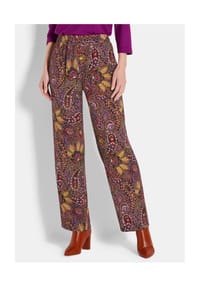 GOLDNER - Kurzgröße:  Luftige Viskosehose mit Paisley-Muster - orange / schwarz / gemustert