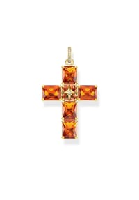 Thomas Sabo - STERLING SILVER Anhänger Kreuz orange Steine - gelbgoldfarben