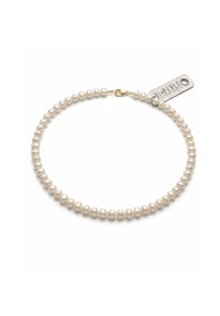 DI PERLE® DI PERLE Schmuckkollektion - Süßwasser Zuchtperlen Halskette Collier aus 925er Silber vergoldet, 45 cm - weiß