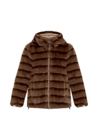 BETTY BARCLAY - Plüschjacke mit Kapuze - Taupe/Braun