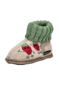 HAFLINGER - Wolle Hausschuhe HÜTTENSCHUH ERDBEERE - Beige/Grün