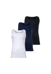 bugatti - Herren Unterhemden, 3er Pack - Feinripp, Baumwolle, einfarbig - Schwarz/Blau/Weiß