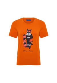 cat e lolette - Orangefarbenes T-Shirt mit Snowboard-Katze - orange