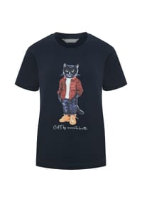 cat e lolette - Blaues T-Shirt mit Katzenmotiv - blau
