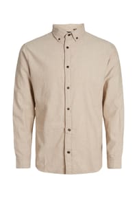 JACK & JONES - Hemd Unifarbenes Langarmhemd JWHHEATHER SHIRT mit Button-Down Kragen in Slim-Fit - grau