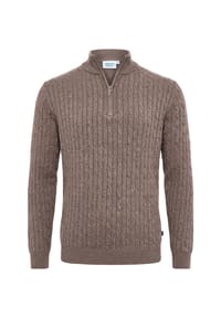 Vercate - Half Zip Pullover, Zopfmuster, taupe - Schwarz