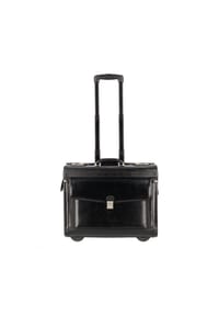 DERMATA - 2 Rollen Pilotentrolley Leder 39 cm Laptopfach - schwarz