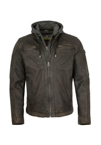 redpoint - Herren Lederjacke Kapuze Lammnappa braun antik holzkohle - dunkelbraun