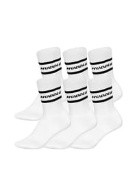 HUDDLE® - Unisex Socken, 6er Pack - Streifen, Logo, Crew, Sportsocken, einfarbig - Schwarz