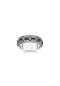 Thomas Sabo Rebel at heart - Ring breit Krokodilpanzer mit Steinen Silber geschwärzt - silberfarben,  schwarz