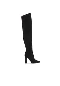 Kazar - Schwarze overknees-Stiefel mit breitem Wildleder-Effekt-Absatz - Schwarz