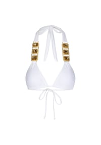 MODA MINX - Bikinioberteil Boujee Triangel Top mit stilvollem Steinbesatz - White