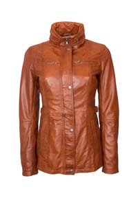 Lolus - Lederjacke Angel Lange Damen Jacke aus weichem Lammnappa Leder - Cognac