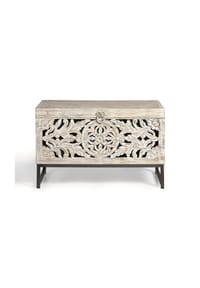 GINER & COLOMER - Mangoholzstamm, 80 cm, im ethnischen Boho-Stil geschnitzt - 50 x 80 x 40 - weiß