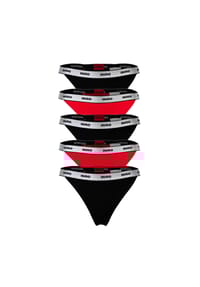 HUGO - Damen String, 5er Pack - Fivepack String Gift, Cotton Stretch, Logo, uni - Schwarz/Rot