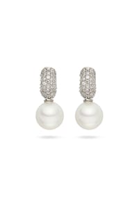Luluandjane - Damen Ohrringe aus Messing in Silber mit Zirkonia und Muschelkernperle - silber