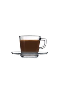 Paşabahçe - Pasabahce Carre Kaffeset mit Unterteller 215 ml aus hochwertigem - Transparent 13,5 x 8 cm