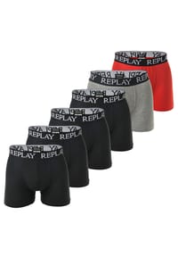 REPLAY - Herren Boxershorts, 6er Pack - Unterhosen, Baumwolle, Logo, einfarbig - Dunkelblau