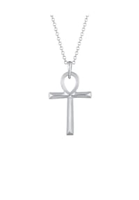 KUZZOÍ - Halskette Herren Ankh Kreuz Heiliges Symbol 925 Silber - Schwarz