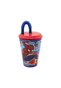 MARVEL - Marvel Spiderman Trinkbecher 430 ml mit Deckel und Strohhalm - Mehrfarbig 16,5x9x9 cm