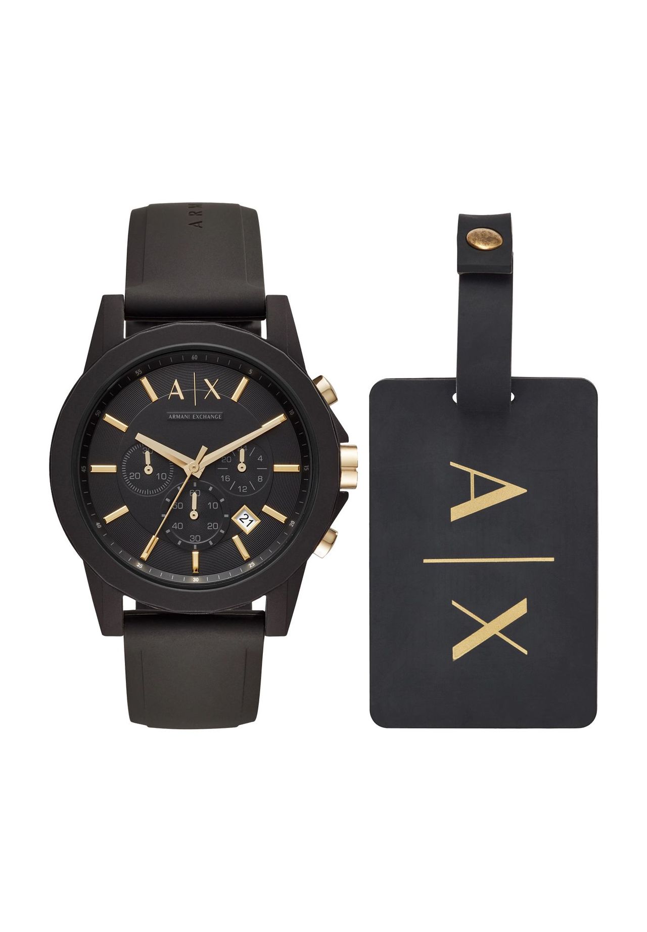 Armani Exchange Herren Set Chronograph Mit KofferanhäNger "Outerbanks AX7105", Schwarz