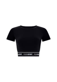 PLEIN SPORT - Fleece Cropped T-Shirt - black