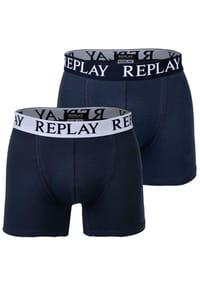 REPLAY - Herren Boxer Shorts, 2er Pack - Trunks, Cotton Stretch - Blau/Schwarz